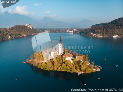 Image of Island on Lake Bled in Slovenia, with the Church of the Assumption