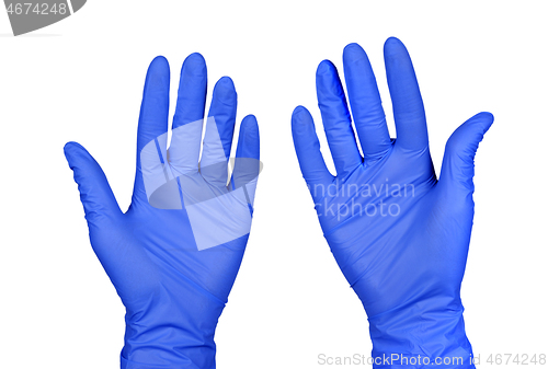 Image of Hands in medical gloves isolated on a white background.