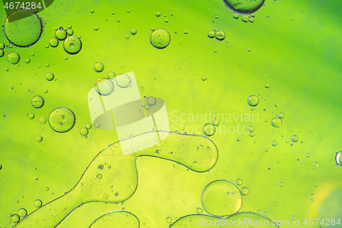 Image of Green and yellow abstract background picture made with oil, water and soap