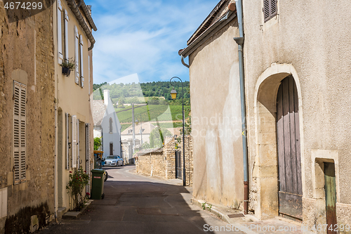 Image of MEURSAULT, BURGUNDY, FRANCE- JULY 9, 2020: The street with ancient buildings in the Meursault