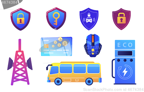 Image of Technology and security shield vector illustrations set.