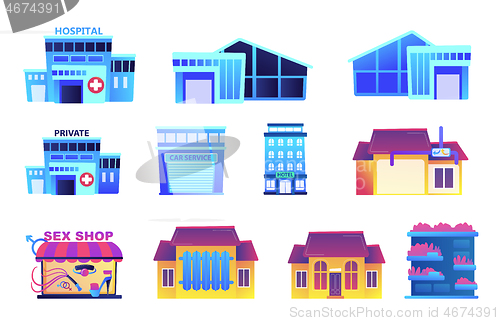 Image of Buildings vector illustrations set.