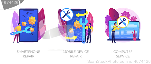 Image of Personal device repair services vector concept metaphors.