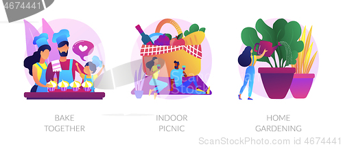 Image of Family fun during quarantine abstract concept vector illustrations.