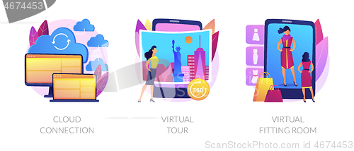 Image of Online data transfer and virtual experience abstract concept vector illustrations.