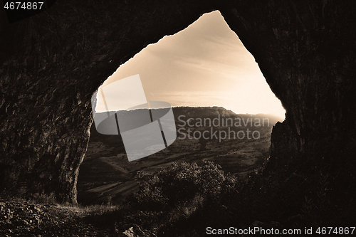 Image of beautiful sunset view from cave