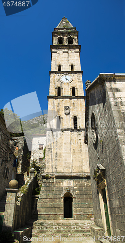 Image of St Nicholas church in Perast clock tower