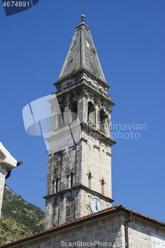 Image of St Nicholas church in Perast clock tower