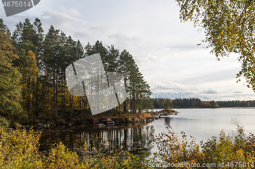 Image of Beautiful lake view in fall season