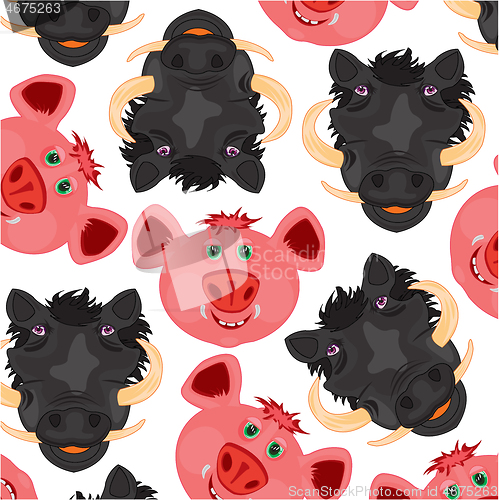 Image of Mugs of the wild boar and pigs decorative pattern