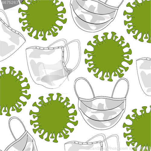 Image of Defensive medical masks and coronavirus decorative pattern