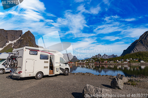 Image of Family vacation travel RV, holiday trip in motorhome