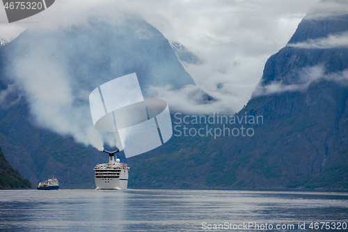 Image of Cruise Ship, Cruise Liners On Sognefjord or Sognefjorden, Flam N