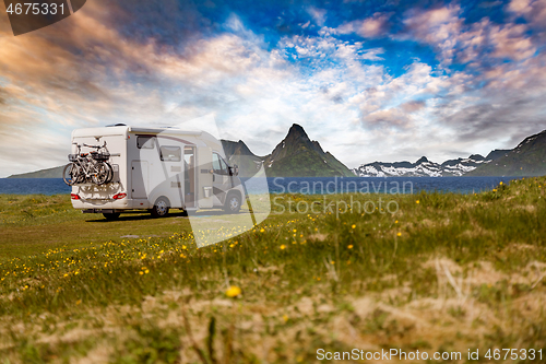 Image of Family vacation travel RV, holiday trip in motorhome