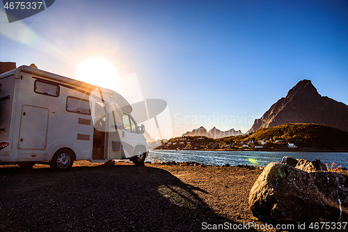 Image of Family vacation travel RV, holiday trip in motorhome