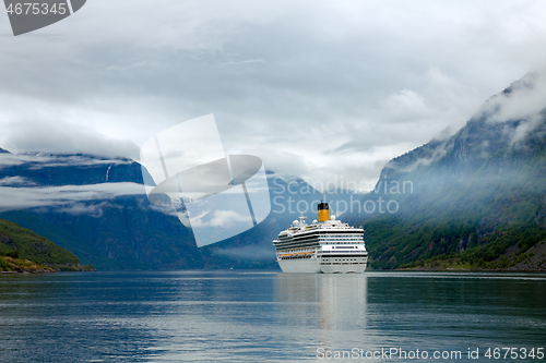 Image of Cruise Ship, Cruise Liners On Sognefjord or Sognefjorden, Flam N