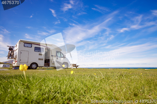 Image of Family vacation travel RV, holiday trip in motorhome