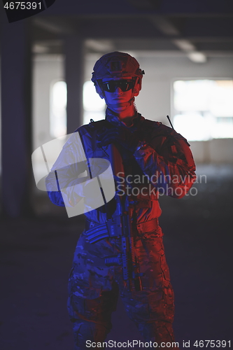 Image of modern warfare soldier in urban environment