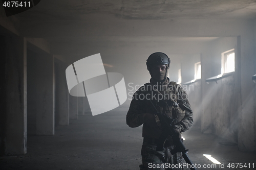 Image of modern warfare soldier in urban environment