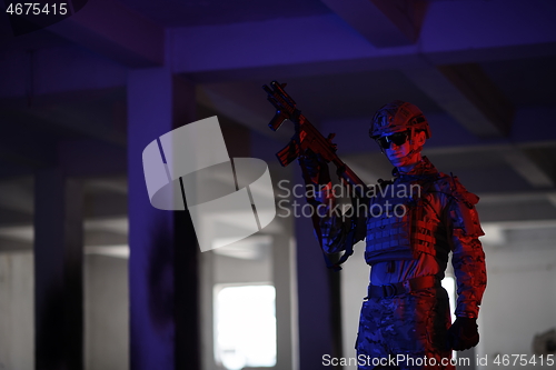 Image of modern warfare soldier in urban environment