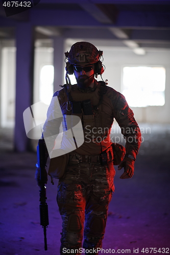 Image of modern warfare soldier in urban environment