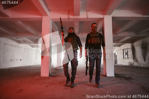 Image of soldier squad team portrait in urban environment