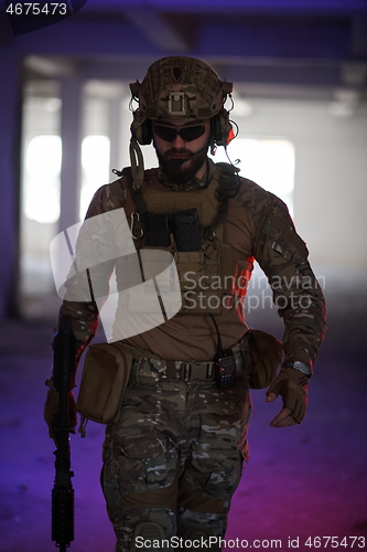 Image of modern warfare soldier in urban environment