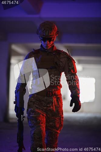 Image of modern warfare soldier in urban environment