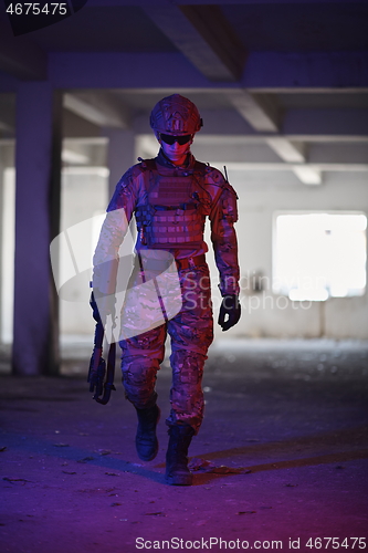 Image of modern warfare soldier in urban environment