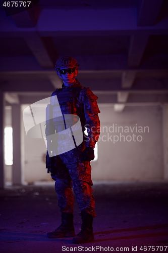 Image of modern warfare soldier in urban environment