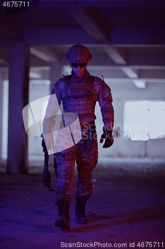 Image of modern warfare soldier in urban environment