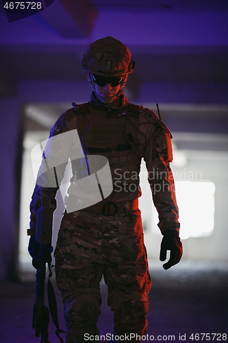 Image of modern warfare soldier in urban environment