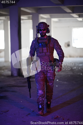 Image of modern warfare soldier in urban environment