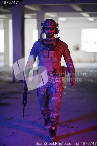 Image of modern warfare soldier in urban environment