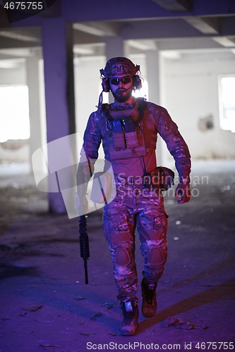 Image of modern warfare soldier in urban environment