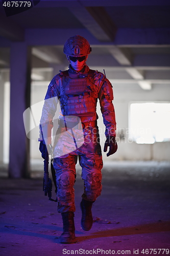 Image of modern warfare soldier in urban environment