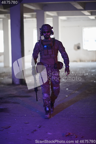 Image of modern warfare soldier in urban environment