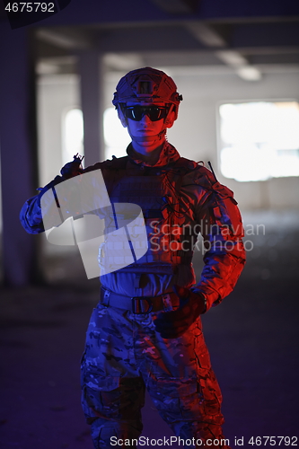 Image of modern warfare soldier in urban environment
