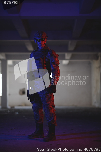 Image of modern warfare soldier in urban environment