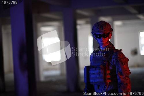 Image of modern warfare soldier in urban environment