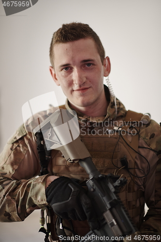 Image of modern warfare soldier portrait in urban environment