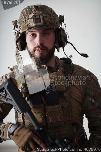 Image of modern warfare soldier portrait in urban environment