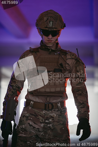 Image of modern warfare soldier in urban environment