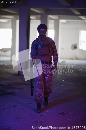 Image of modern warfare soldier in urban environment