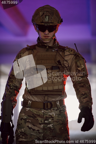 Image of modern warfare soldier in urban environment