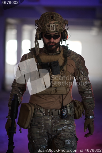 Image of modern warfare soldier in urban environment