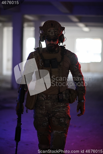 Image of modern warfare soldier in urban environment