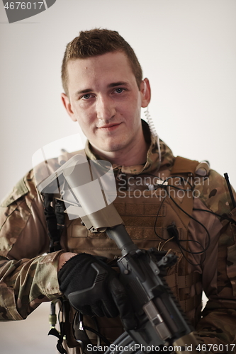 Image of modern warfare soldier portrait in urban environment