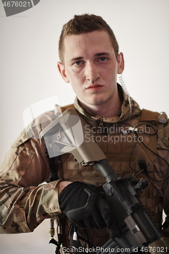 Image of modern warfare soldier portrait in urban environment