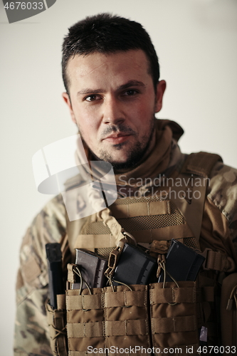 Image of modern warfare soldier portrait in urban environment